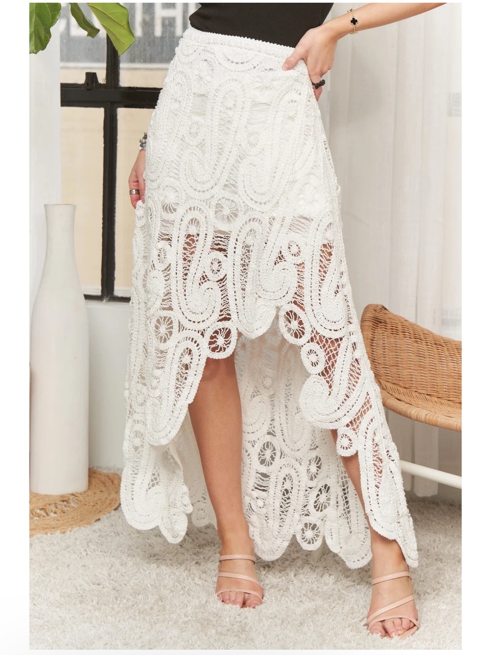 POL White Crochet Lace High-Low Maxi Skirt NWOT One Size Boho - Picture 1 of 3